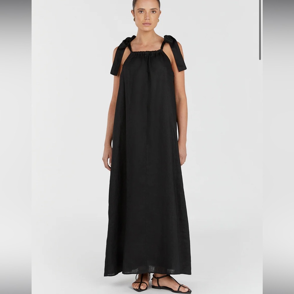 DISSH Saylor Black Bow Linen Maxi dress US 6